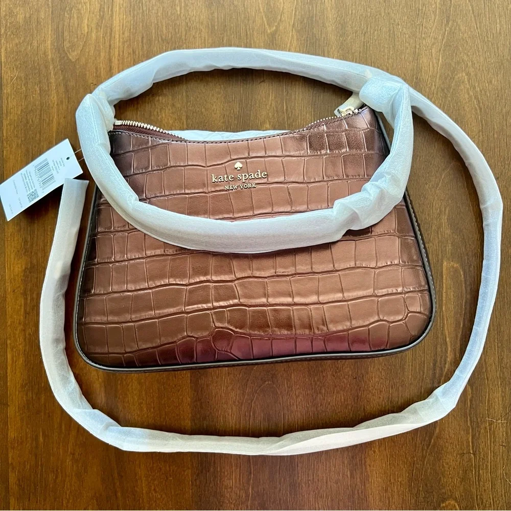 🤎💛 NWT KATE SPADE Margot Metallic Croc Embossed Convertible Shoulder Bag – NEW - Picture 6 of 7